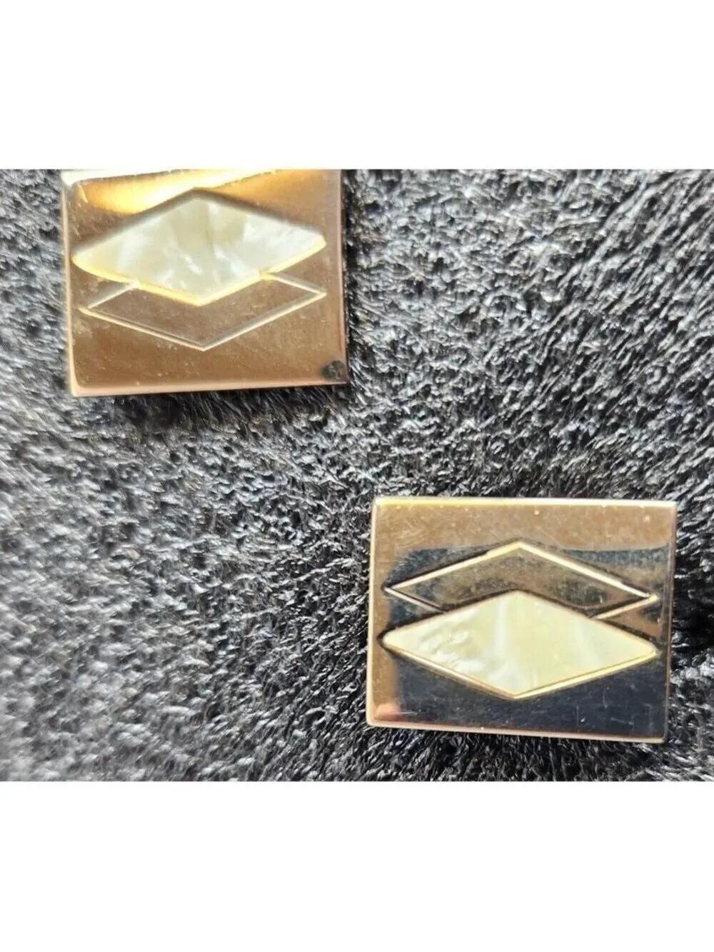 Vintage Swank Cufflinks Gold Tone Mother of Pearl Diamond Pattern Crown Design